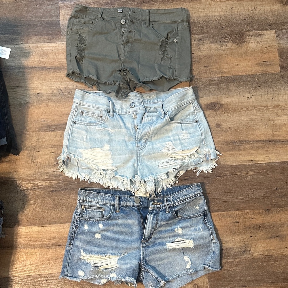 Altar'd State Distressed Jean Shorts - Green, Light Blue, Medium Blue